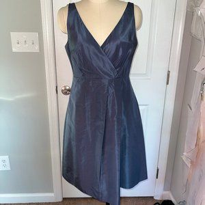 J. Crew Blue Silk V Neck Dress 8 Faux Wrap